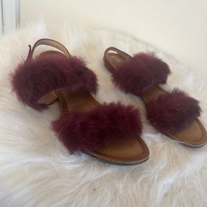 Furry Sandals ( Burgundy & Brown)
